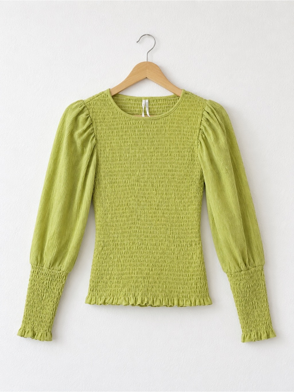 NWOT Anthropologie Lime Green Smocked Puff-Sleeve Top